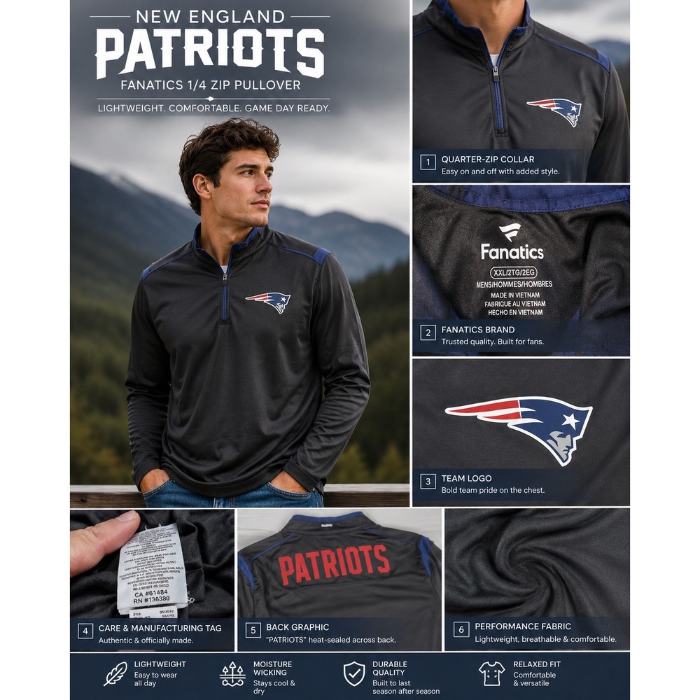 New‎ England Patriots Shirt Pro Line Fanatics Quarter Zip Men's 2XL